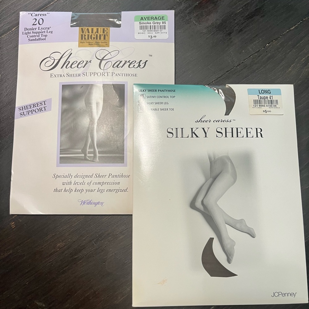 Vintage Sheer Caress Silky Sheer Pantyhose in Smoke Grey and Taupe